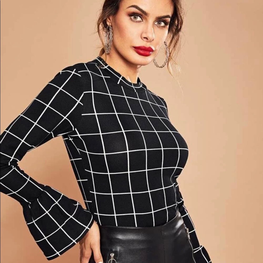 Bell Sleeve Grid Top - perfect for a night out!